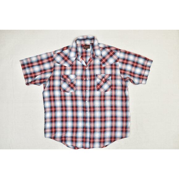 Plains Western Wear Size XL Short Sleeve Plaid Pearl Snap Button Shirt - Picture 3 of 8